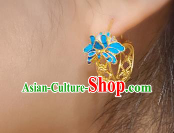 Chinese Ancient Qing Dynasty Imperial Consort Pearl Ear Accessories Classical Golden Earrings Wedding Jewelry