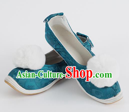Handmade Chinese Traditional Blue Silk Shoes Hanfu Shoes Ancient Song Dynasty Princess Shoes