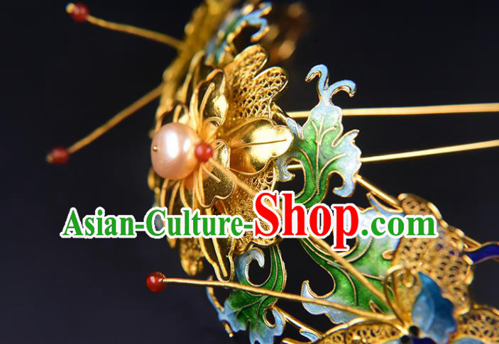 China Ming Dynasty Blueing Butterfly Hair Crown Ancient Empress Hair Stick Traditional Hair Jewelry