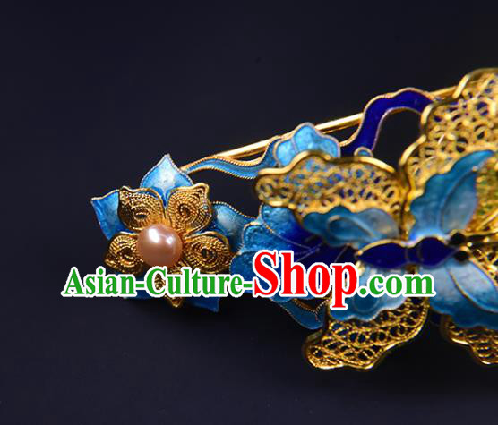 China Ming Dynasty Blueing Butterfly Hair Crown Ancient Empress Hair Stick Traditional Hair Jewelry