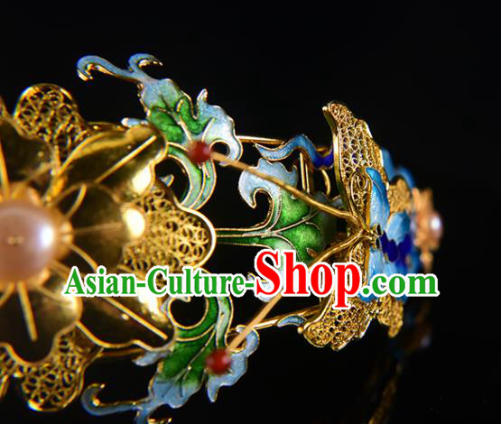 China Ming Dynasty Blueing Butterfly Hair Crown Ancient Empress Hair Stick Traditional Hair Jewelry
