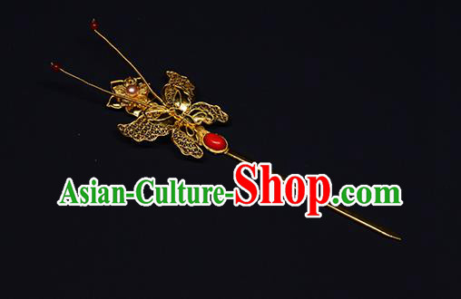 China Traditional Hair Jewelry Ming Dynasty Filigree Butterfly Hairpin Ancient Empress Golden Hair Stick