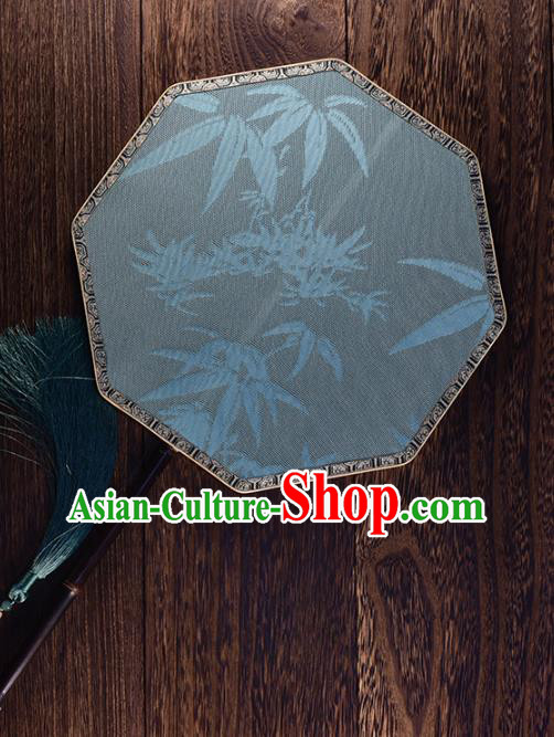 Handmade Chinese Bamboo Pattern Blue Silk Fan Ancient Song Dynasty Princess Palace Fan Traditional Hanfu Fan