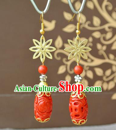 Chinese Classical Qin Dynasty Empress Ear Accessories Ancient Queen Cinnabar Earrings