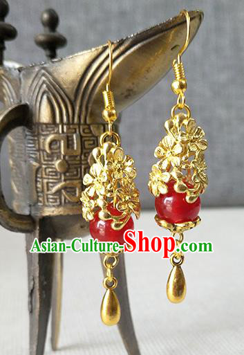 Chinese Classical Tang Dynasty Empress Ear Accessories Ancient Princess Golden Earrings