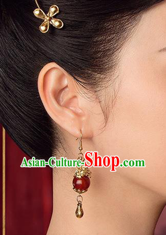 Chinese Classical Tang Dynasty Empress Ear Accessories Ancient Princess Golden Earrings