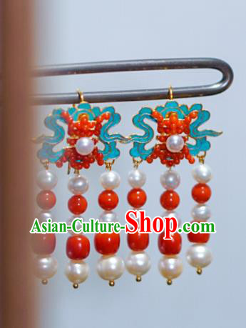 Chinese Qing Dynasty Queen Ear Accessories Ancient Empress Pearls Earrings