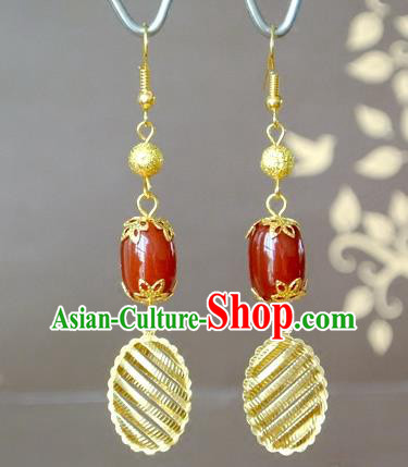 Chinese Qin Dynasty Empress Ear Accessories Ancient Queen Mi Shu Agate Earrings