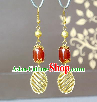 Chinese Qin Dynasty Empress Ear Accessories Ancient Queen Mi Shu Agate Earrings