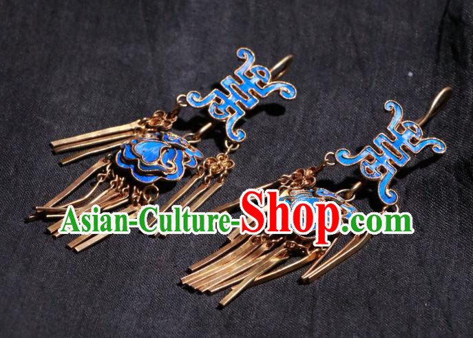 Chinese Ancient Qing Dynasty Court Woman Blueing Ear Accessories Classical Earrings Jewelry