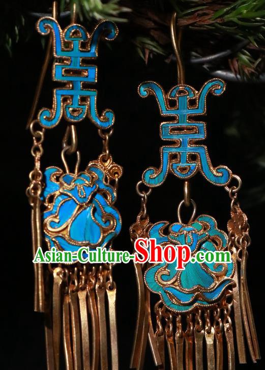 Chinese Ancient Qing Dynasty Court Woman Blueing Ear Accessories Classical Earrings Jewelry
