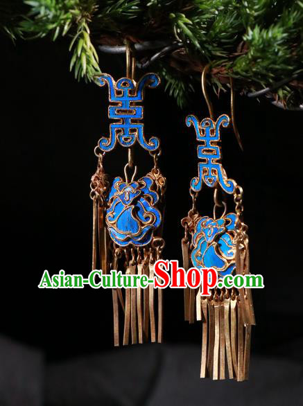 Chinese Ancient Qing Dynasty Court Woman Blueing Ear Accessories Classical Earrings Jewelry
