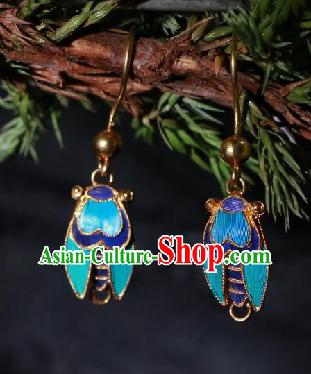 Chinese Classical Jewelry Ancient Palace Lady Blueing Cicada Ear Accessories Qing Dynasty Earrings