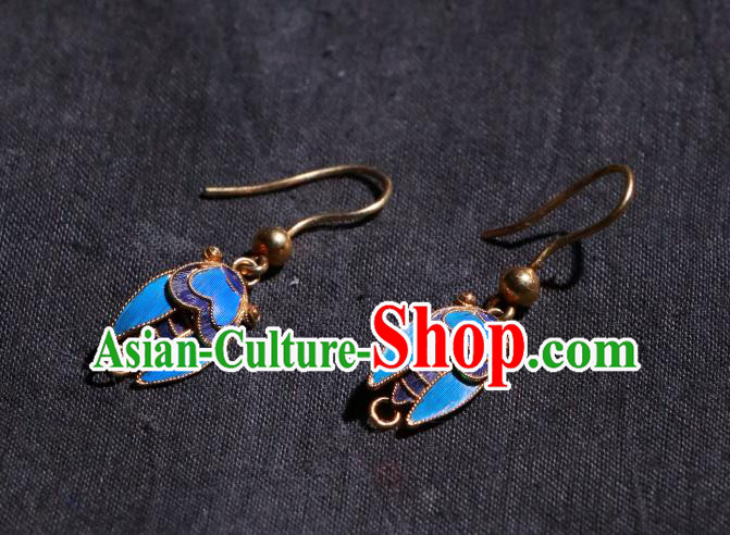 Chinese Classical Jewelry Ancient Palace Lady Blueing Cicada Ear Accessories Qing Dynasty Earrings