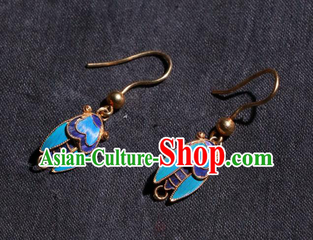 Chinese Classical Jewelry Ancient Palace Lady Blueing Cicada Ear Accessories Qing Dynasty Earrings