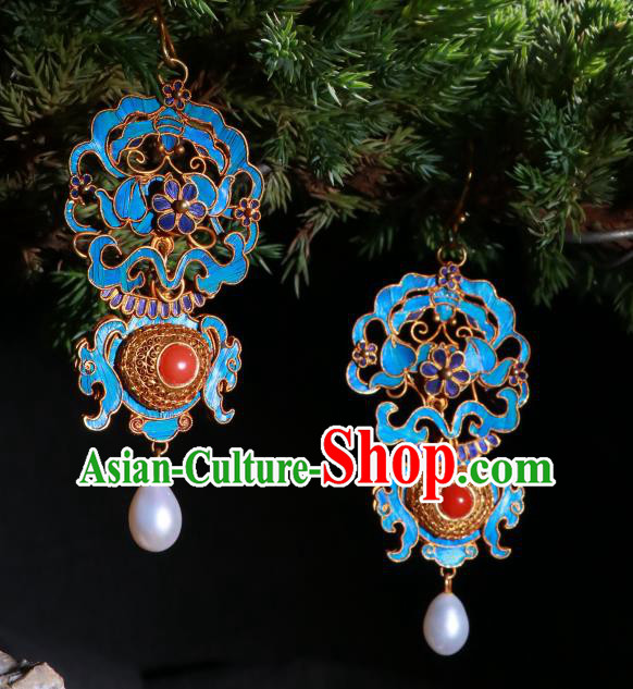 Chinese Ear Accessories Ancient Qing Dynasty Empress Filigree Earrings Classical Gems Jewelry