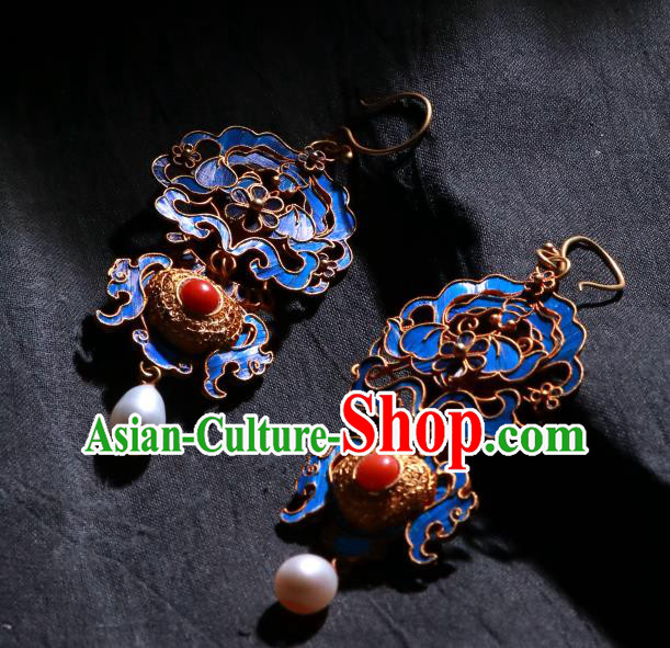 Chinese Ear Accessories Ancient Qing Dynasty Empress Filigree Earrings Classical Gems Jewelry