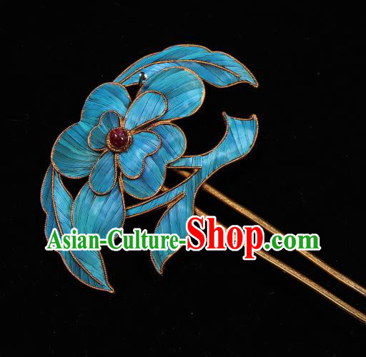 China Ancient Imperial Empress Garnet Hair Clip Handmade Qing Dynasty Queen Blueing Hairpin