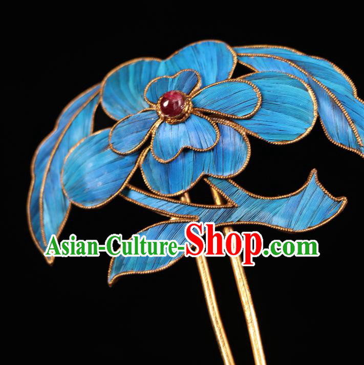 China Ancient Imperial Empress Garnet Hair Clip Handmade Qing Dynasty Queen Blueing Hairpin