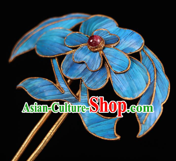 China Ancient Imperial Empress Garnet Hair Clip Handmade Qing Dynasty Queen Blueing Hairpin