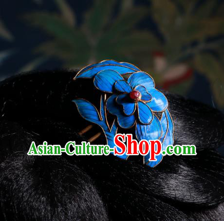 China Ancient Imperial Empress Garnet Hair Clip Handmade Qing Dynasty Queen Blueing Hairpin