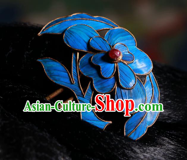 China Ancient Imperial Empress Garnet Hair Clip Handmade Qing Dynasty Queen Blueing Hairpin
