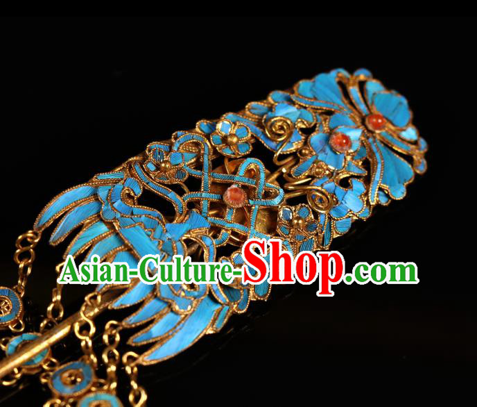 China Handmade Qing Dynasty Court Woman Tassel Hairpin Ancient Empress Gems Hair Clip