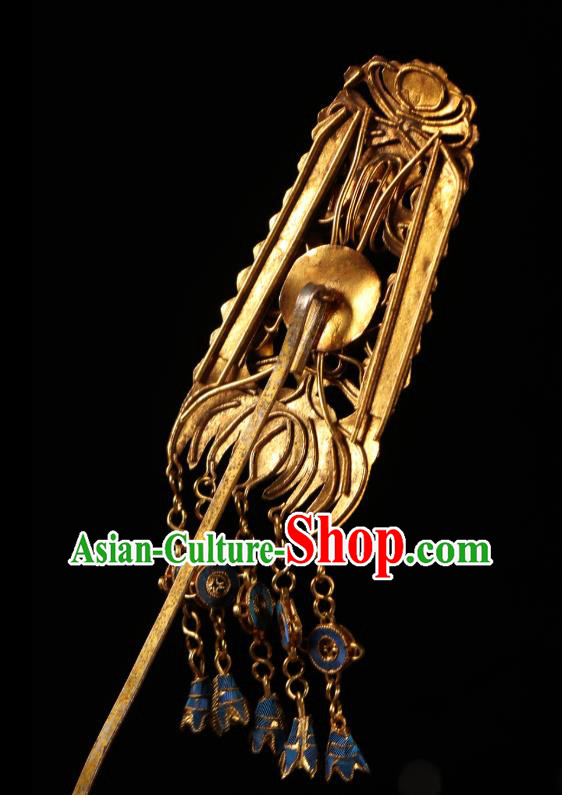 China Handmade Qing Dynasty Court Woman Tassel Hairpin Ancient Empress Gems Hair Clip