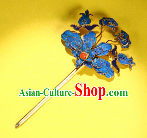 China Traditional Blueing Hair Jewelry Qing Dynasty Empress Hairpin Ancient Court Woman Hair Stick