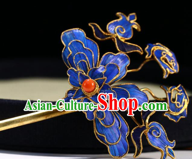 China Traditional Blueing Hair Jewelry Qing Dynasty Empress Hairpin Ancient Court Woman Hair Stick