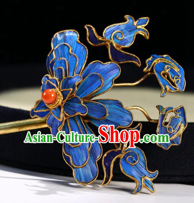 China Traditional Blueing Hair Jewelry Qing Dynasty Empress Hairpin Ancient Court Woman Hair Stick