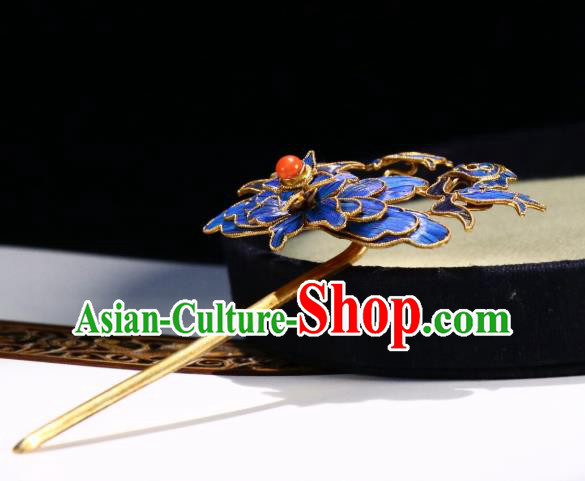 China Traditional Blueing Hair Jewelry Qing Dynasty Empress Hairpin Ancient Court Woman Hair Stick