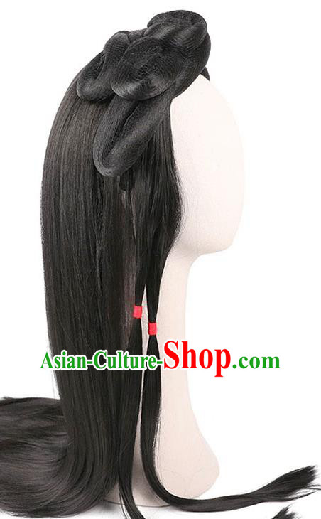 Handmade Chinese Traditional Song Dynasty Princess Wigs Ancient Young Beauty Wig Sheath Headwear