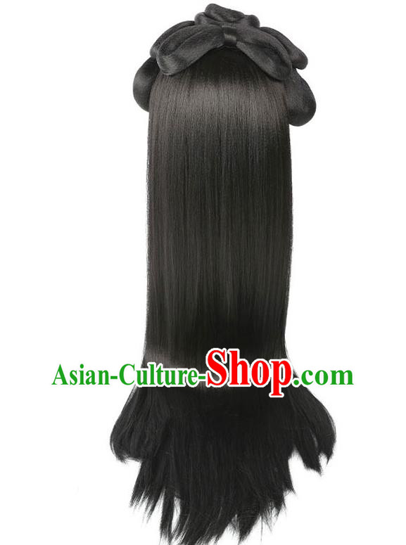 Handmade Chinese Traditional Song Dynasty Princess Wigs Ancient Young Beauty Wig Sheath Headwear