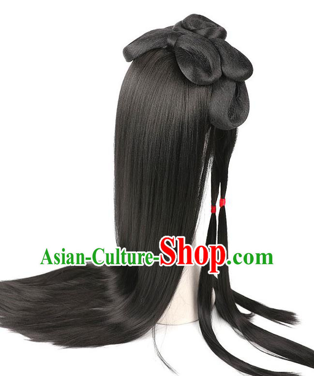Handmade Chinese Traditional Song Dynasty Princess Wigs Ancient Young Beauty Wig Sheath Headwear