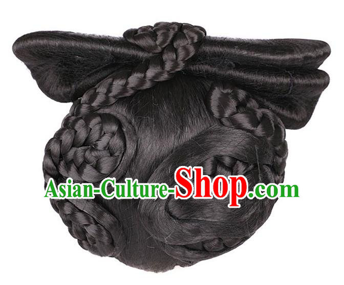 Handmade Chinese Traditional Tang Dynasty Queen Wigs Chignon Ancient Empress Wig Sheath Headwear