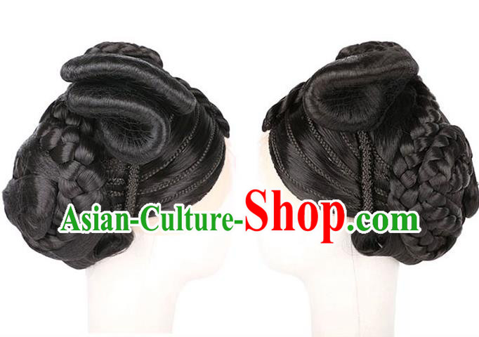 Handmade Chinese Traditional Tang Dynasty Queen Wigs Chignon Ancient Empress Wig Sheath Headwear