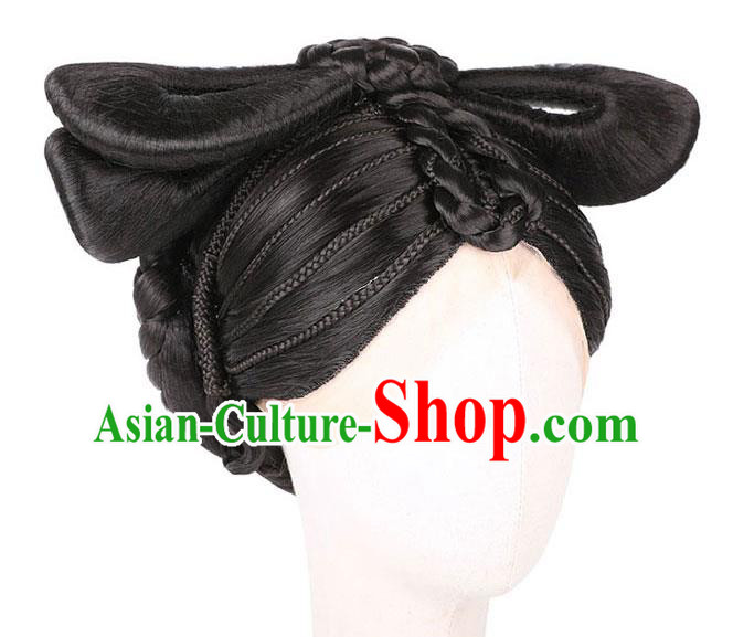 Handmade Chinese Traditional Tang Dynasty Queen Wigs Chignon Ancient Empress Wig Sheath Headwear