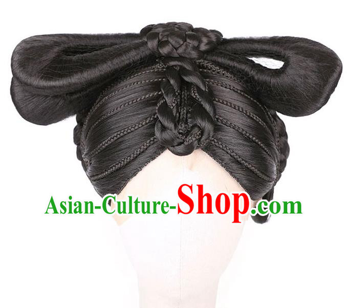 Handmade Chinese Traditional Tang Dynasty Queen Wigs Chignon Ancient Empress Wig Sheath Headwear
