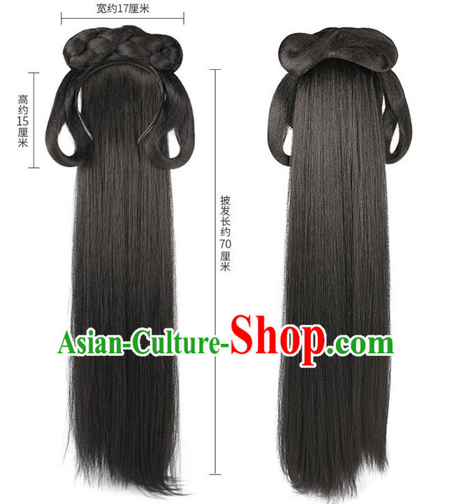 Handmade Chinese Ancient Young Beauty Wig Sheath Headwear Traditional Ming Dynasty Princess Wigs Chignon