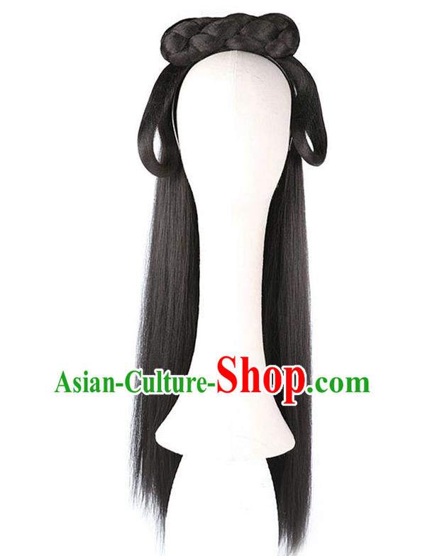 Handmade Chinese Ancient Young Beauty Wig Sheath Headwear Traditional Ming Dynasty Princess Wigs Chignon