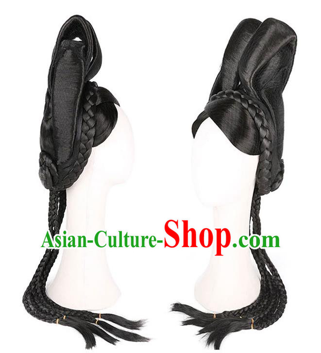 Handmade Chinese Ancient Goddess Wig Sheath Headwear Traditional Ming Dynasty Noble Beauty Wigs Chignon