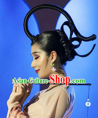 Chinese Classical Dance Wigs Chignon Ancient Flying Apsaras Dance Headdress