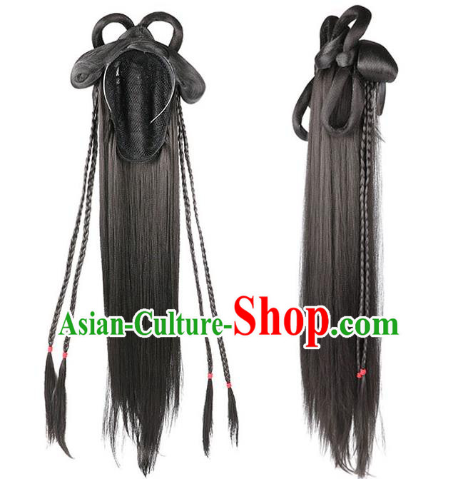 Handmade Chinese Ancient Princess Wig Sheath Headwear Traditional Jin Dynasty Noble Lady Wigs Chignon