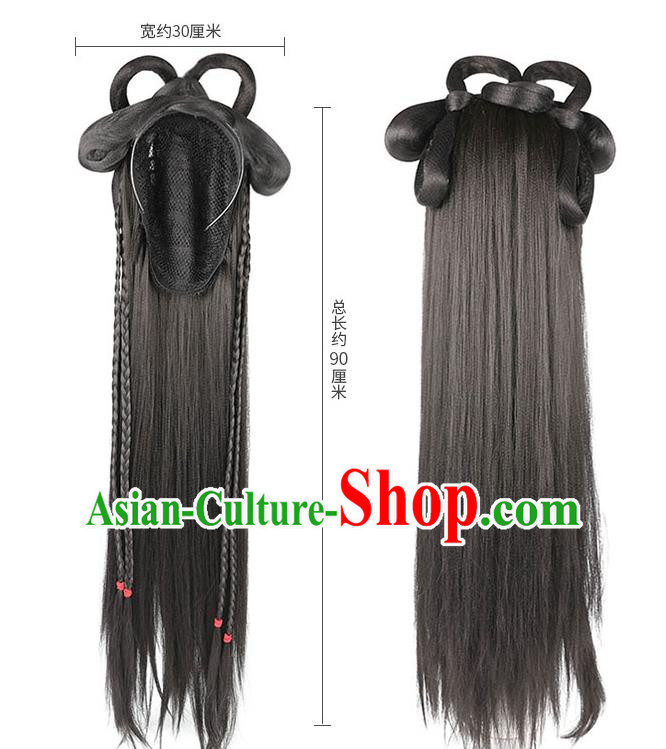 Handmade Chinese Ancient Princess Wig Sheath Headwear Traditional Jin Dynasty Noble Lady Wigs Chignon