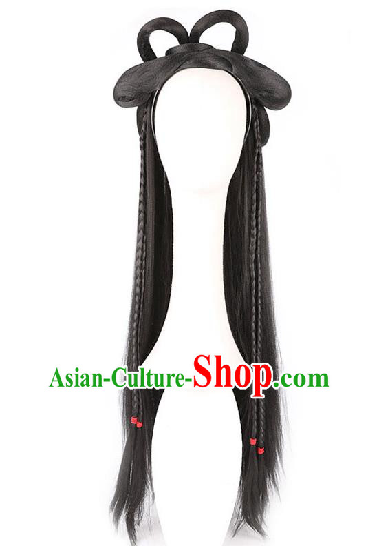 Handmade Chinese Ancient Princess Wig Sheath Headwear Traditional Jin Dynasty Noble Lady Wigs Chignon