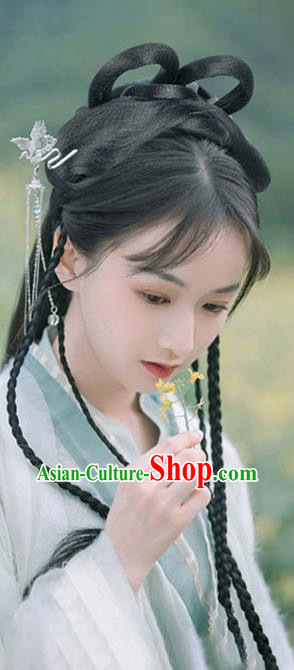 Handmade Chinese Ancient Princess Wig Sheath Headwear Traditional Jin Dynasty Noble Lady Wigs Chignon