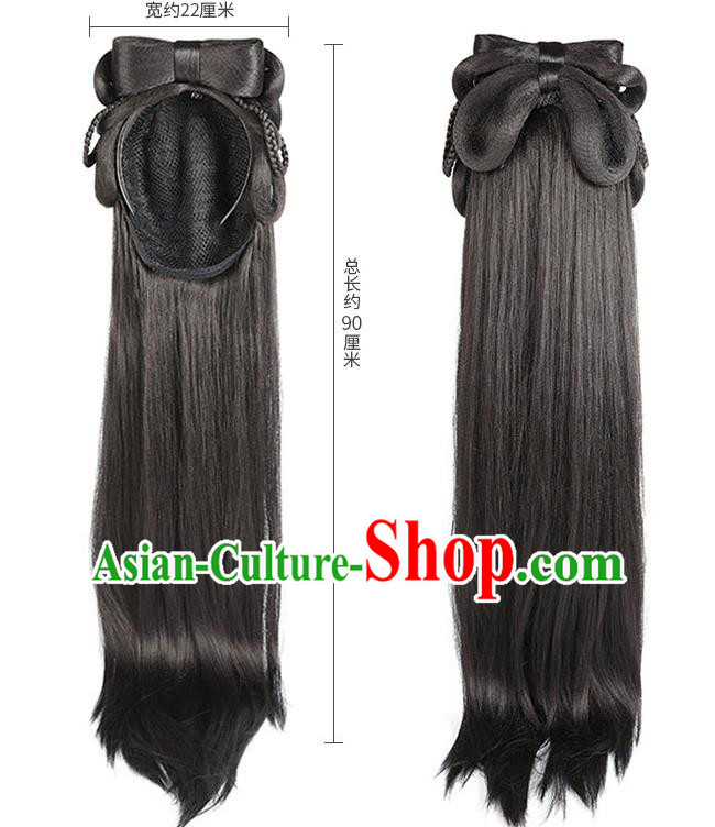 Handmade Chinese Ancient Young Beauty Wig Sheath Headwear Traditional Ming Dynasty Princess Wigs Chignon