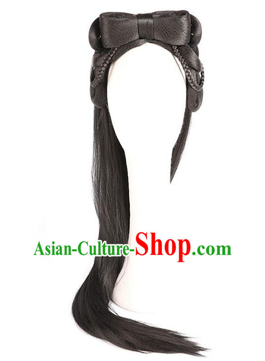 Handmade Chinese Ancient Young Beauty Wig Sheath Headwear Traditional Ming Dynasty Princess Wigs Chignon