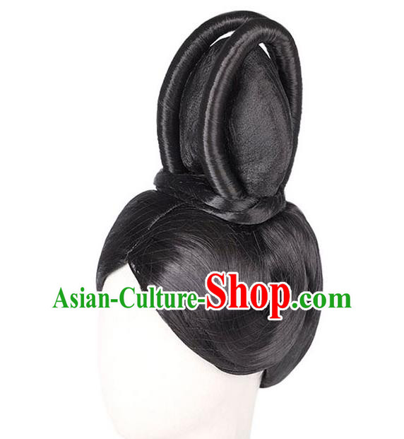 Handmade Chinese Ancient Empress Wig Sheath Traditional Ming Dynasty Queen Wigs Chignon Headpieces